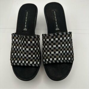 Steven by Steve Madden Black & White Checkered Sandals with Gold/Silver Accents